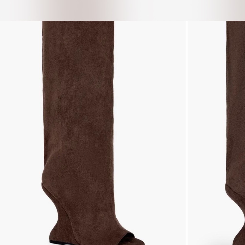 Women’s Brown Suede Heeled Boots - Tall Peep-Toe Style